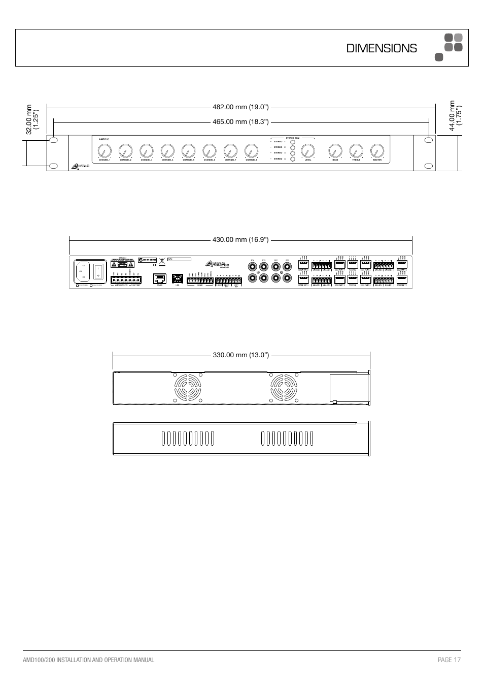 Dimensions | Australian Monitor AMD200 User Manual | Page 17 / 20