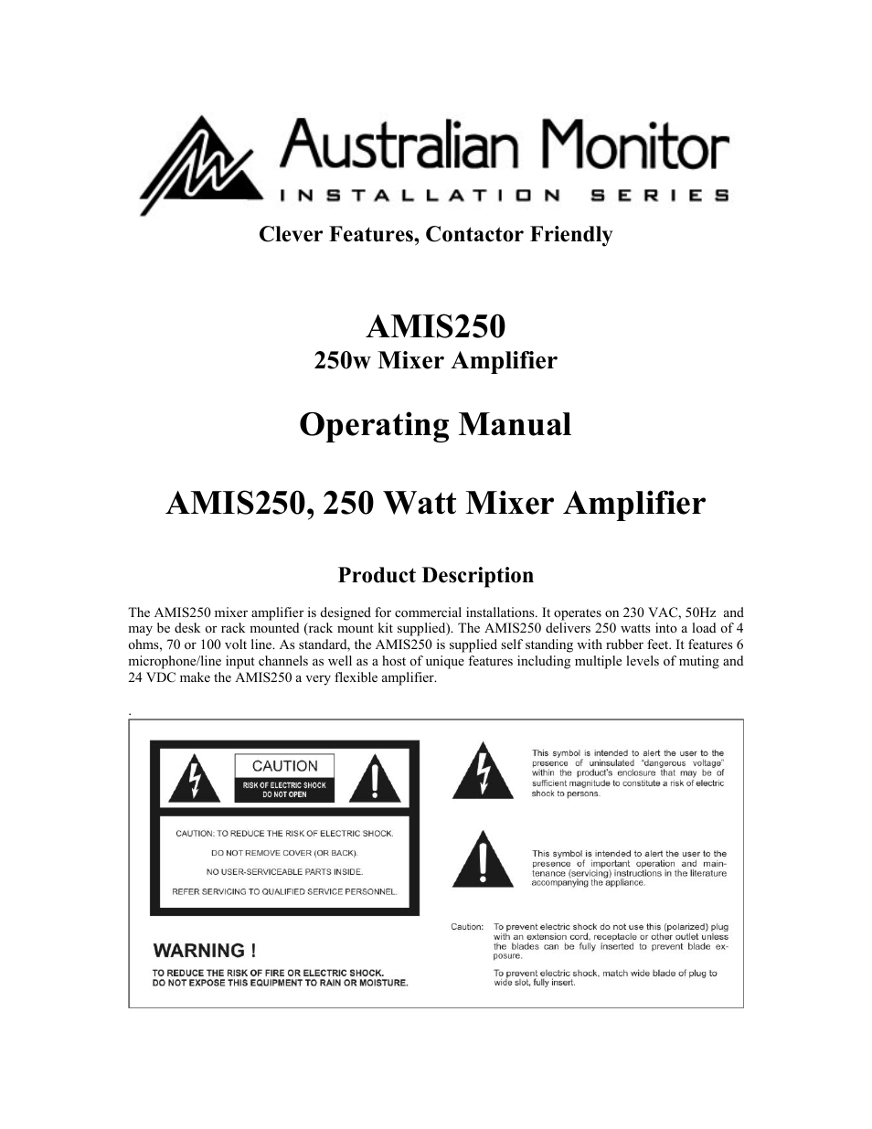 Australian Monitor AMIS250 User Manual | 7 pages