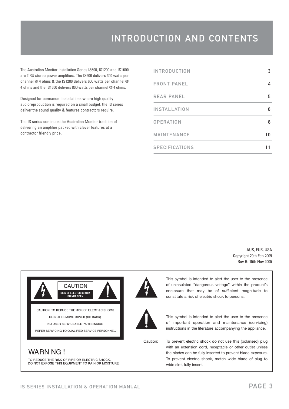 Pag e 3 | Australian Monitor IS600 User Manual | Page 3 / 12