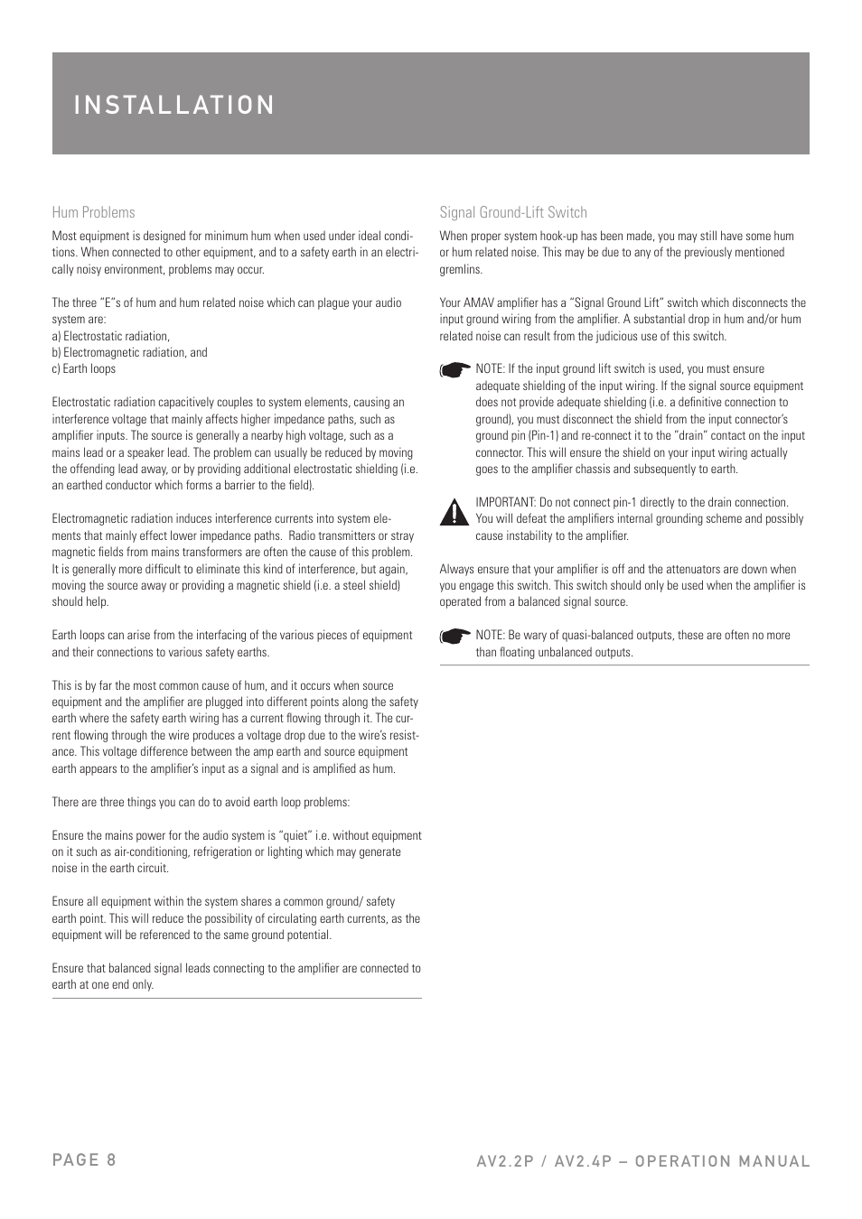 I n s ta l l at i o n, Pa g e 8 | Australian Monitor AV2.4P User Manual | Page 8 / 12