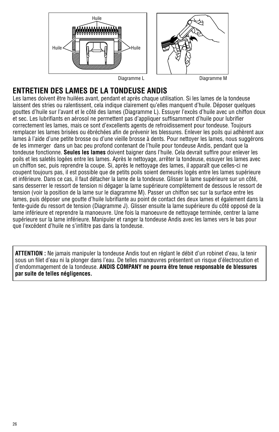 Entretien des lames de la tondeuse andis | Andis Company AGRC User Manual | Page 26 / 28