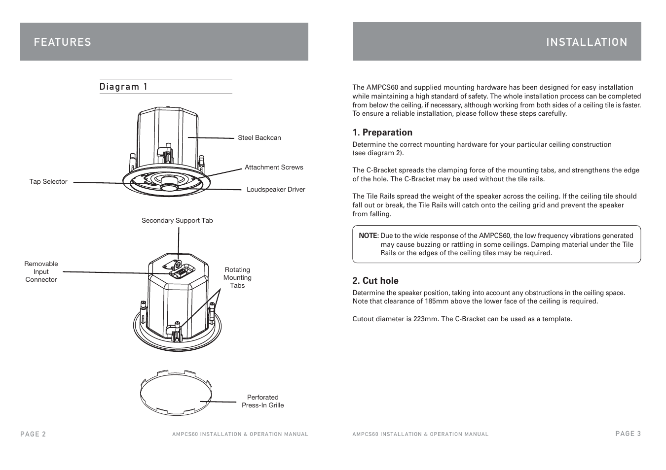 I n s ta l l at i o n | Australian Monitor AMPCS60 User Manual | Page 3 / 6