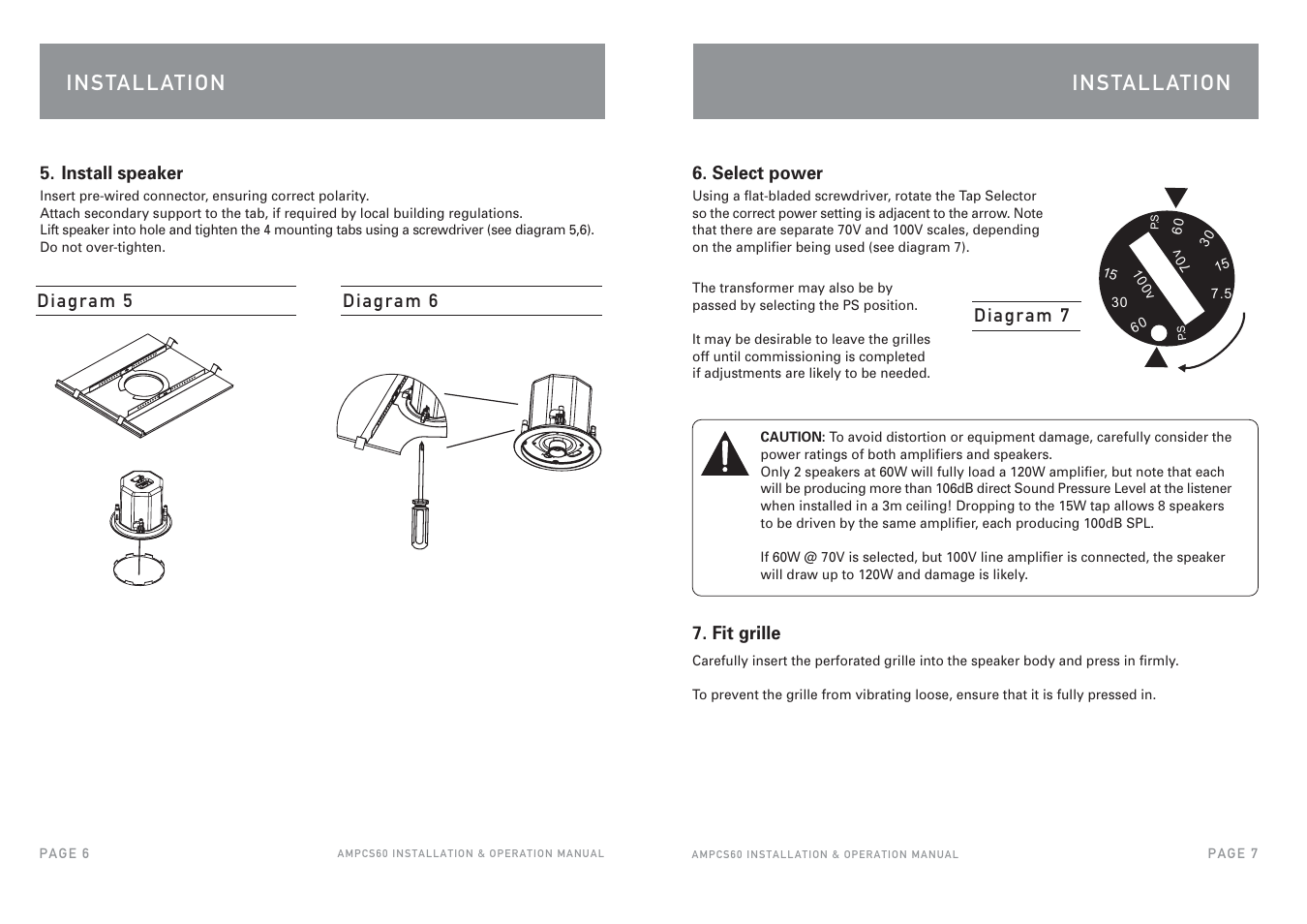 I n s ta l l at i o n | Australian Monitor AMPCS60 User Manual | Page 5 / 6