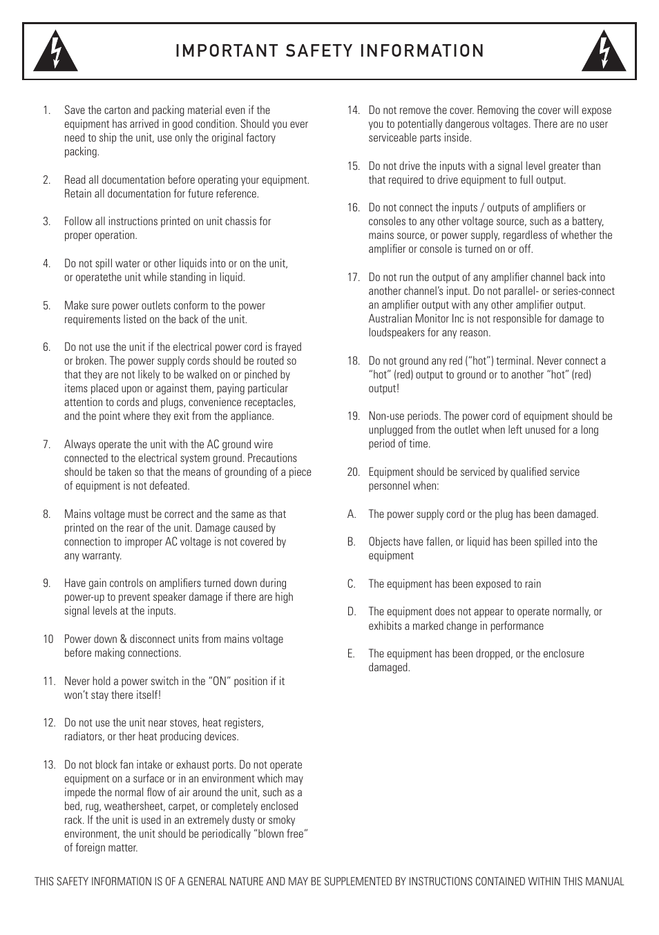 Australian Monitor Cafe Series User Manual | Page 2 / 8
