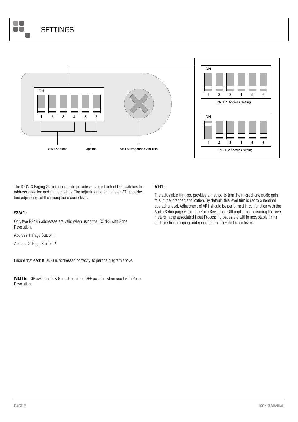 Settings | Australian Monitor ICON 3 User Manual | Page 6 / 8