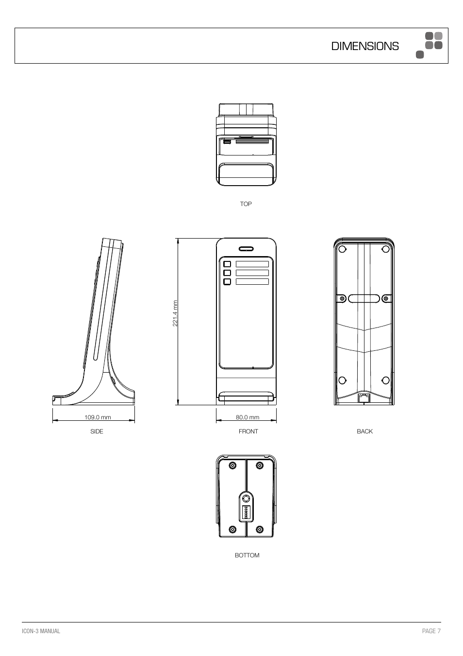 Dimensions | Australian Monitor ICON 3 User Manual | Page 7 / 8
