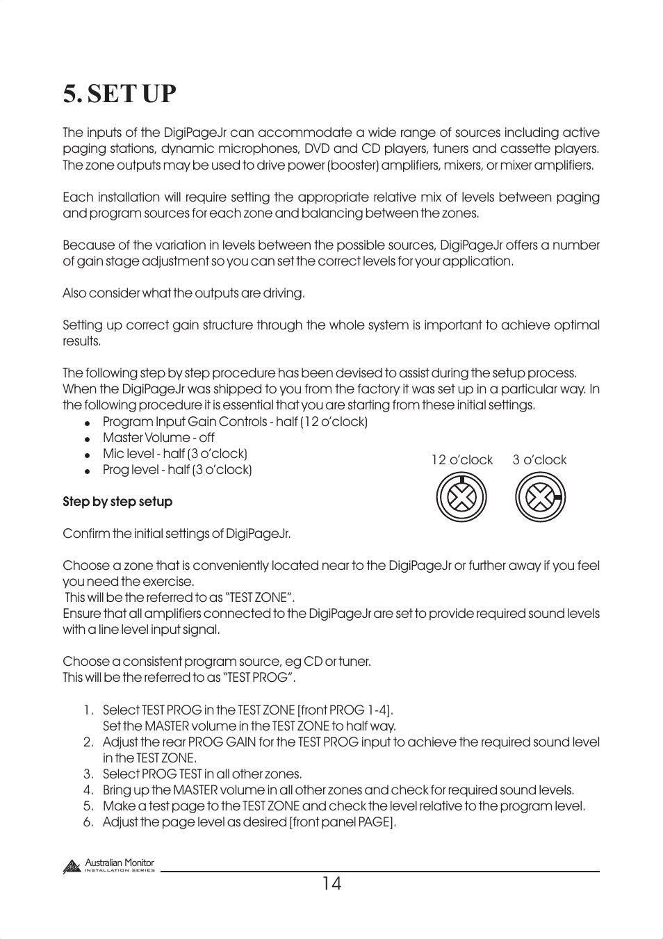Set up | Australian Monitor DigiPage User Manual | Page 14 / 24