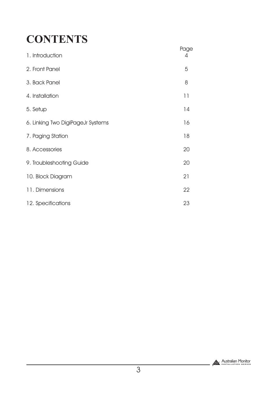 Australian Monitor DigiPage User Manual | Page 3 / 24