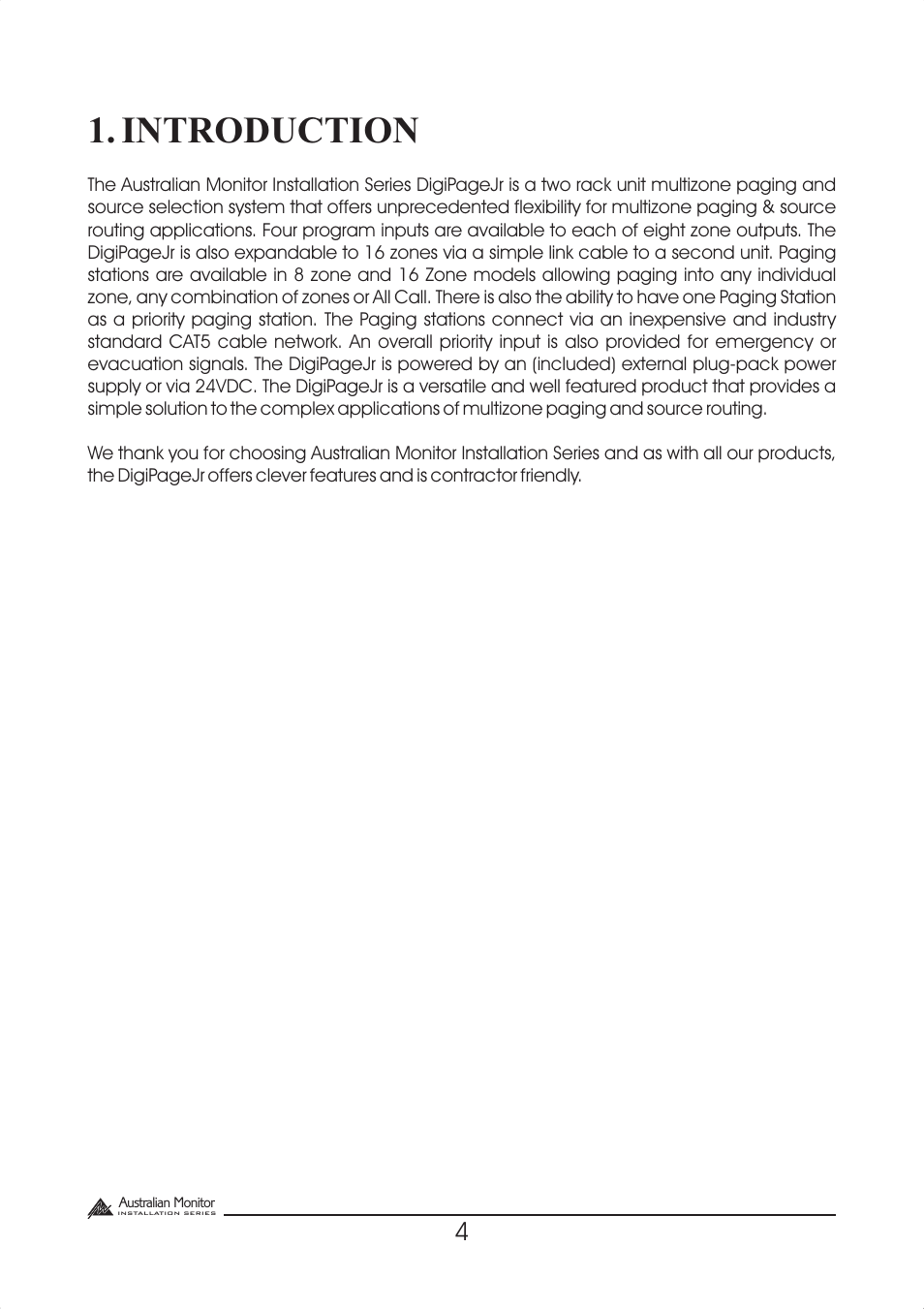 Introduction | Australian Monitor DigiPage User Manual | Page 4 / 24