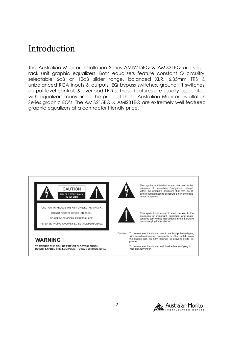 Introduction | Australian Monitor AMIS31EQ User Manual | Page 2 / 12