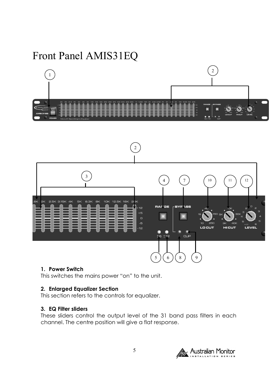 Front panel amis31eq | Australian Monitor AMIS31EQ User Manual | Page 5 / 12