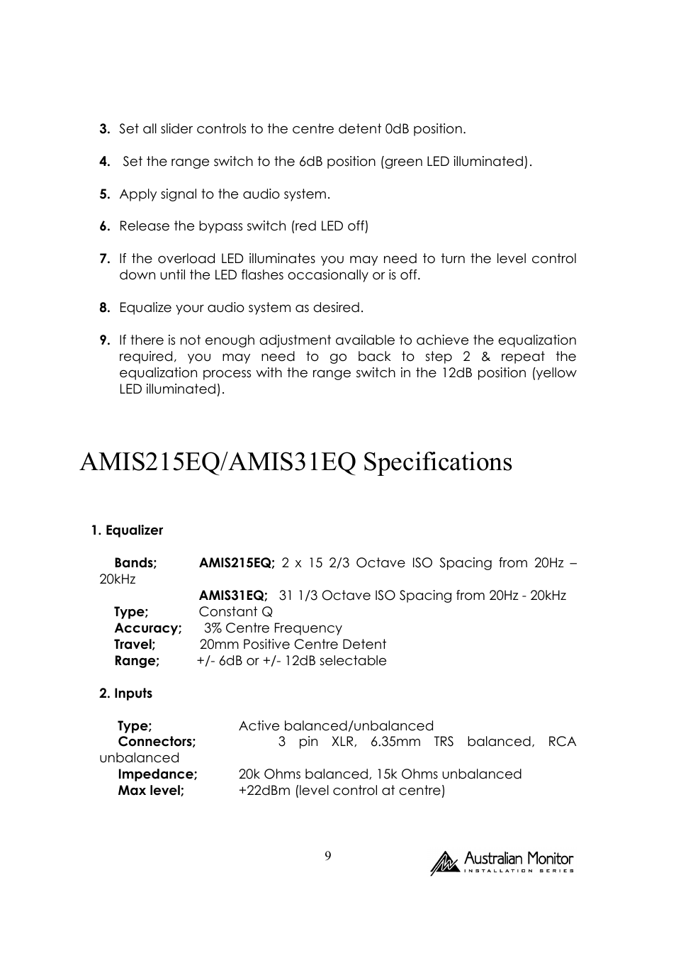 Australian Monitor AMIS31EQ User Manual | Page 9 / 12