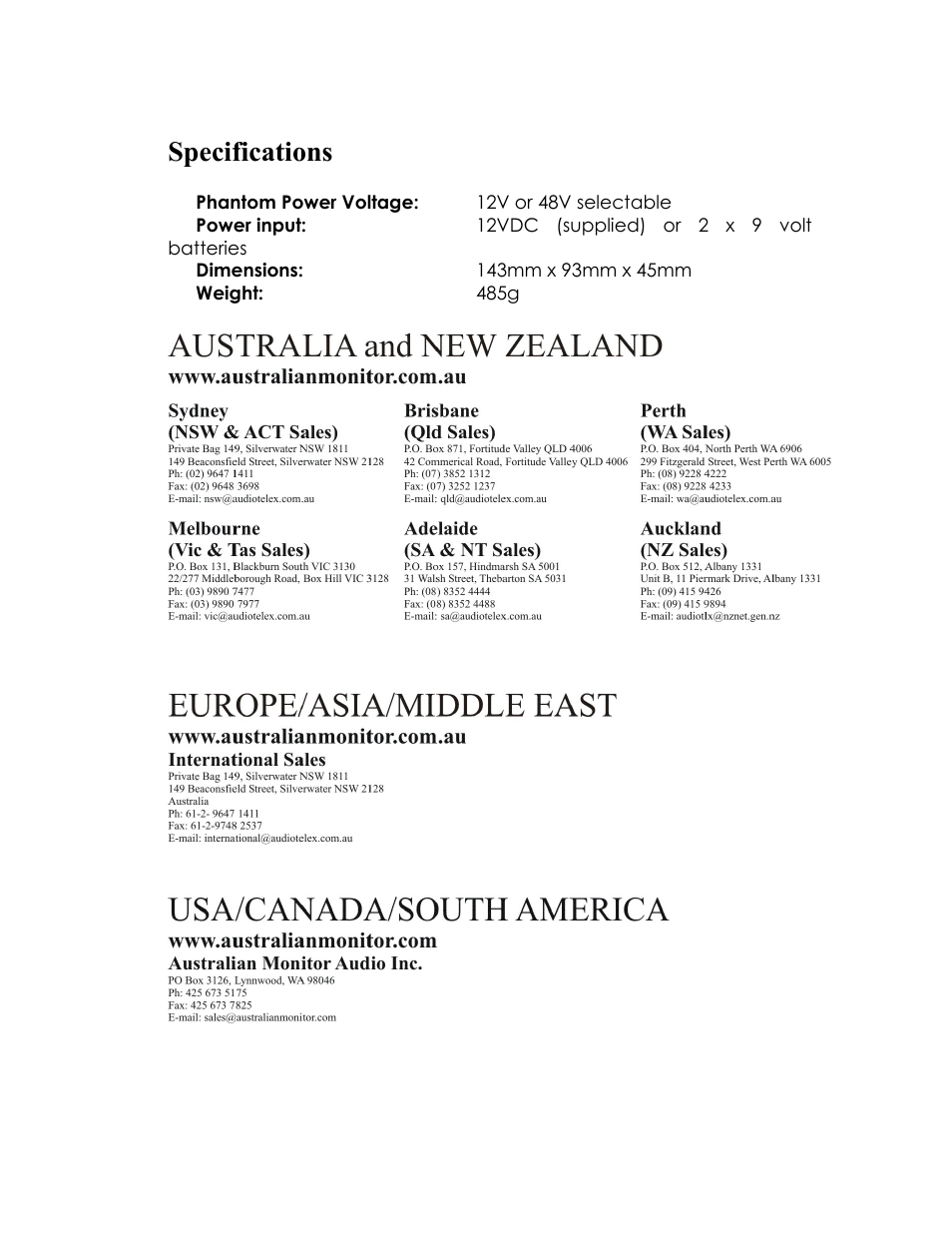 Specifications | Australian Monitor AMISPPA2 User Manual | Page 2 / 2