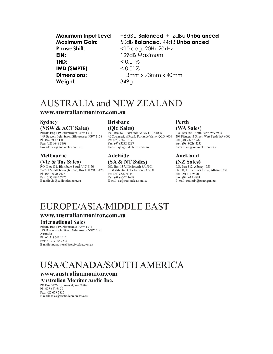 Australian Monitor AMISPRE1 User Manual | Page 2 / 2