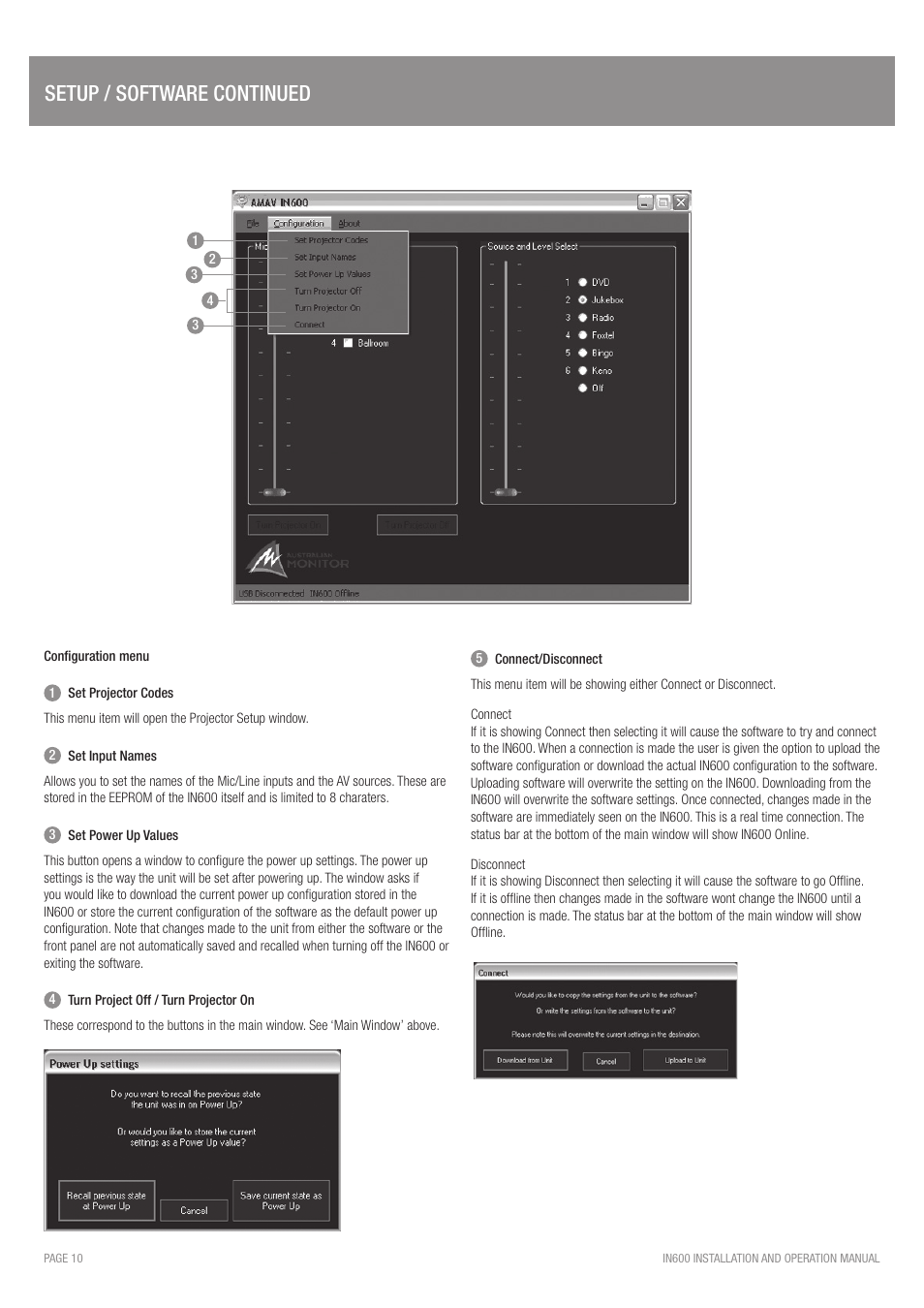 Setup / software continued | Australian Monitor IN600 User Manual | Page 10 / 16