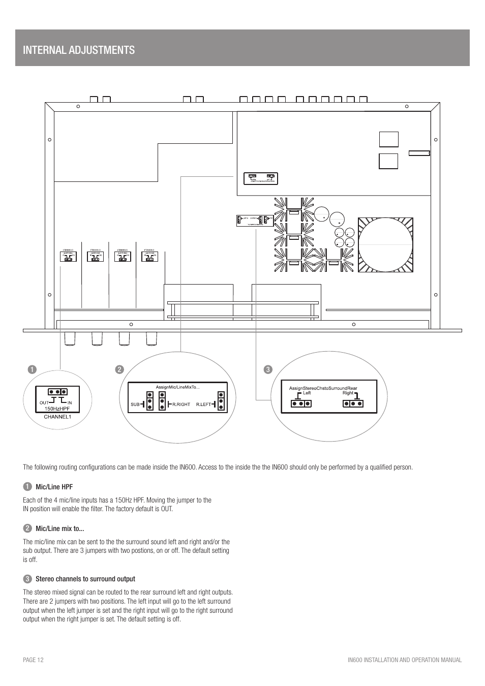 Internal adjustments | Australian Monitor IN600 User Manual | Page 12 / 16