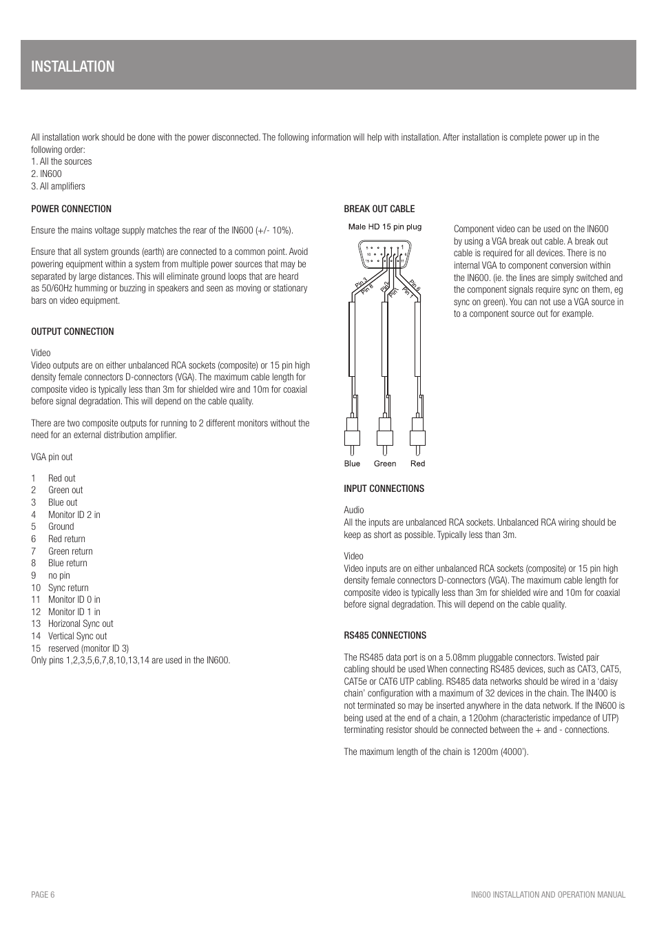 Installation | Australian Monitor IN600 User Manual | Page 6 / 16