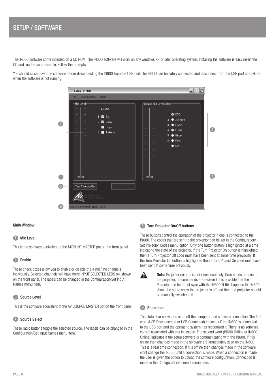 Setup / software | Australian Monitor IN600 User Manual | Page 8 / 16