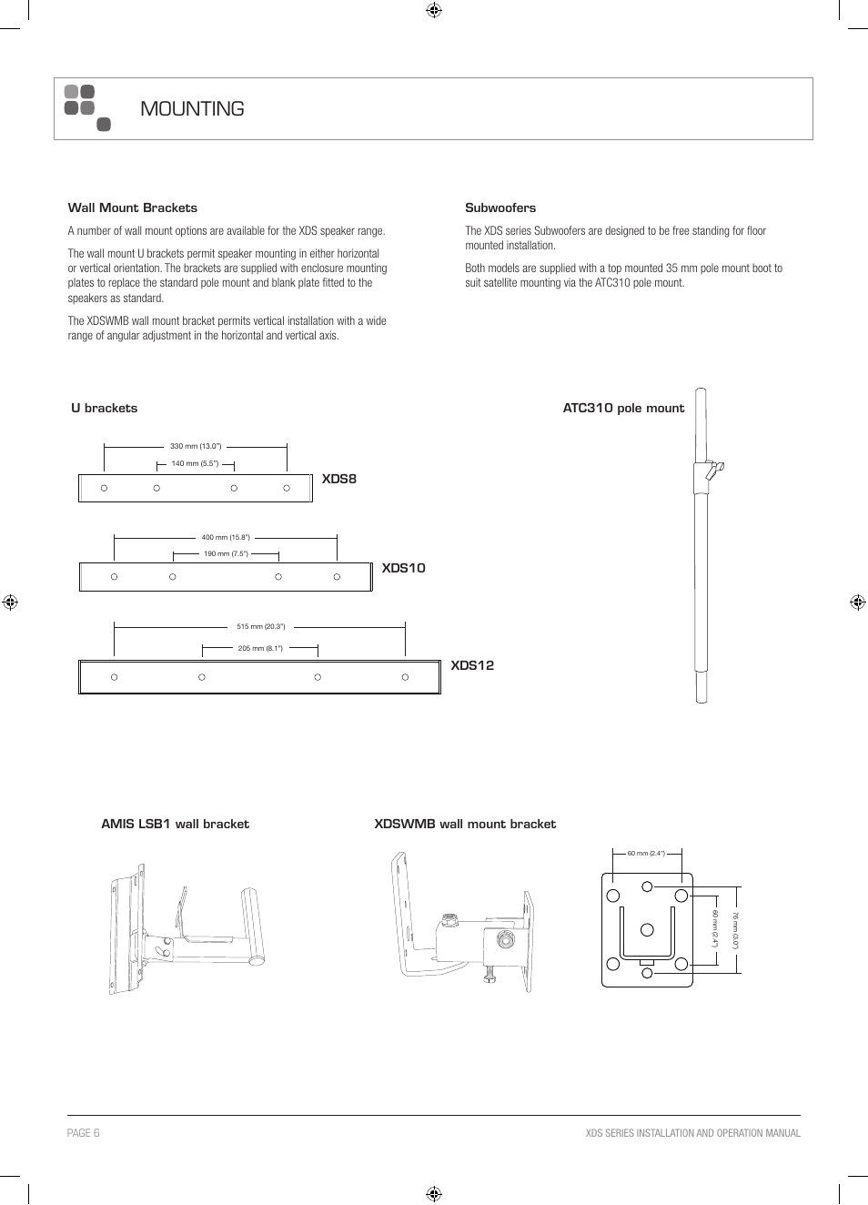 Mounting | Australian Monitor XDS Series User Manual | Page 6 / 12