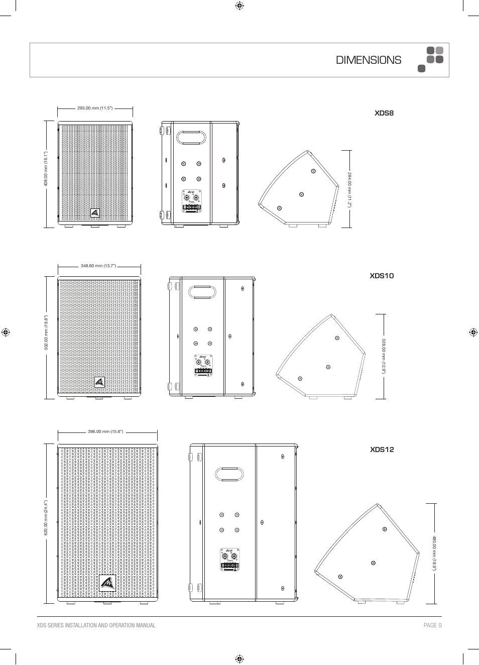 Dimensions | Australian Monitor XDS Series User Manual | Page 9 / 12