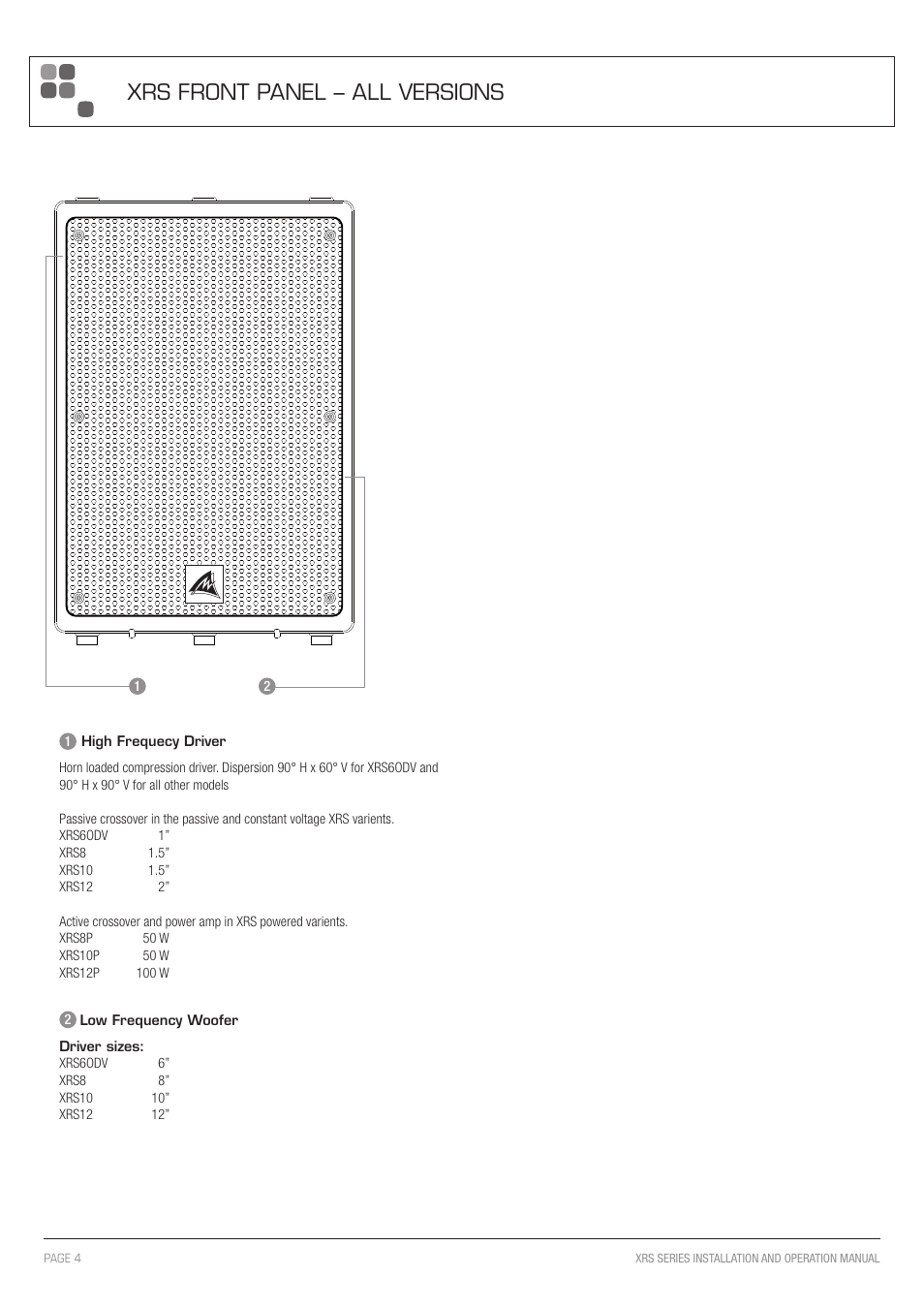 Xrs front panel – all versions | Australian Monitor XRS Manual User Manual | Page 4 / 12