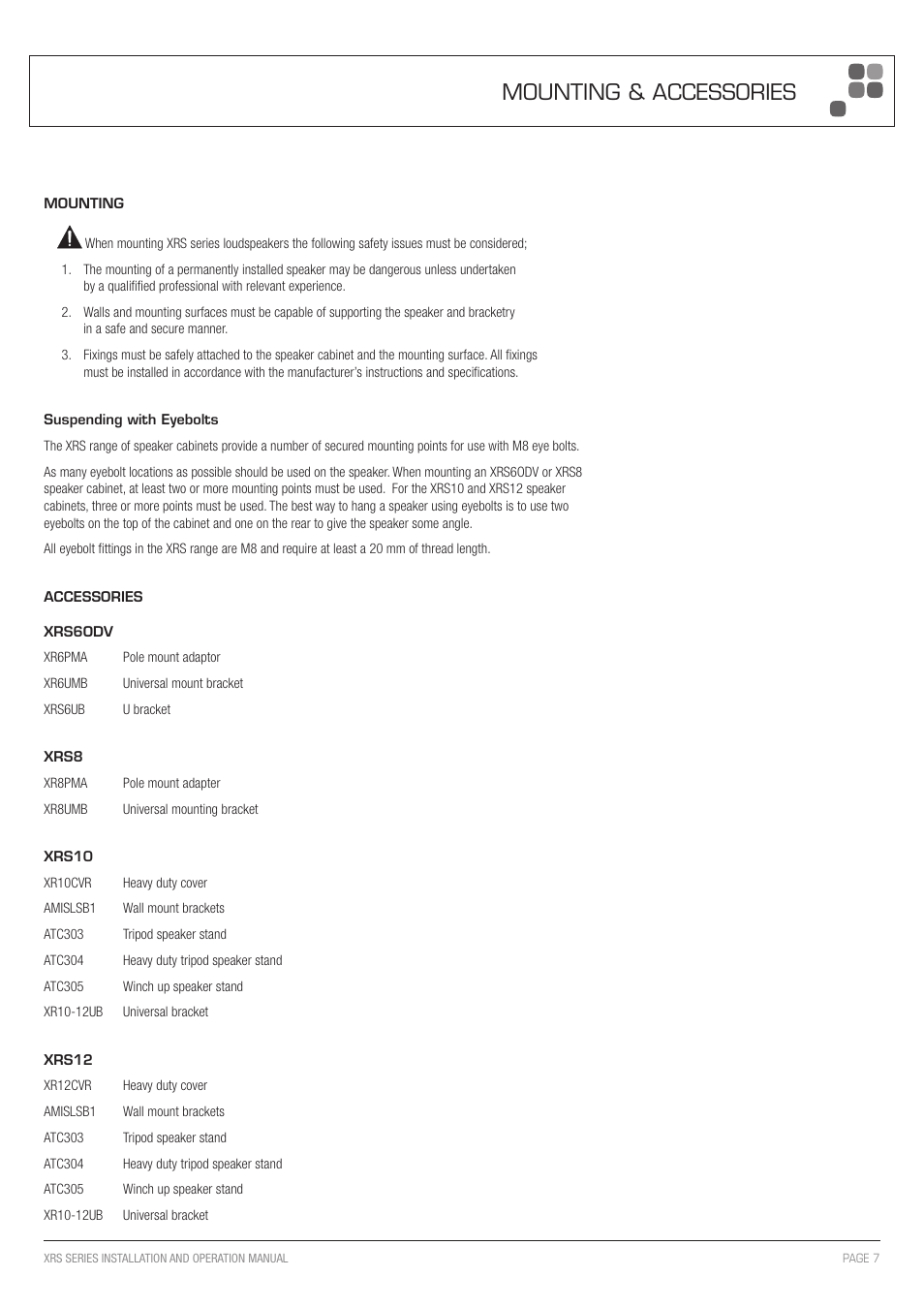 Mounting & accessories | Australian Monitor XRS Manual User Manual | Page 7 / 12