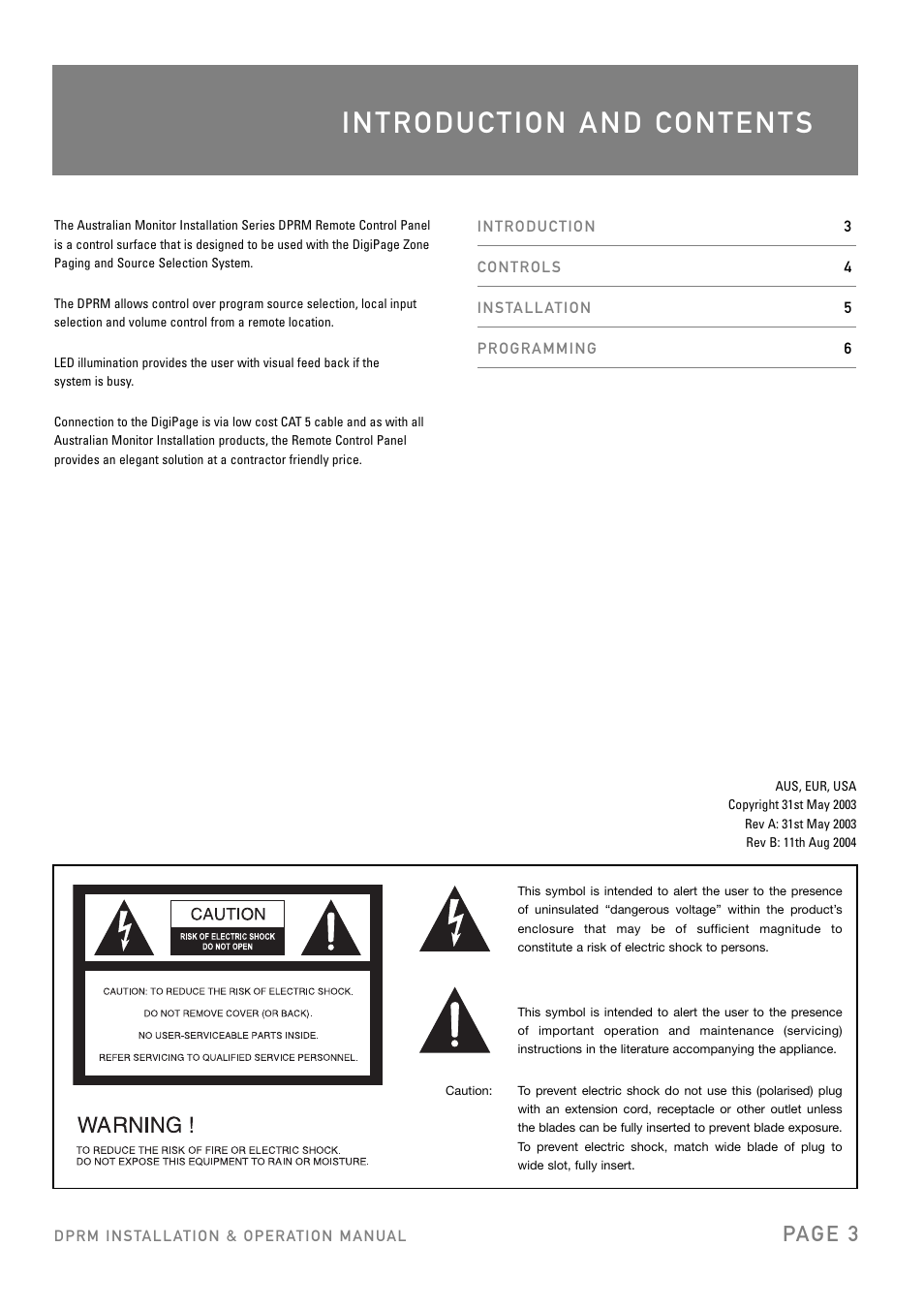 Pag e 3 | Australian Monitor DPRM User Manual | Page 3 / 8