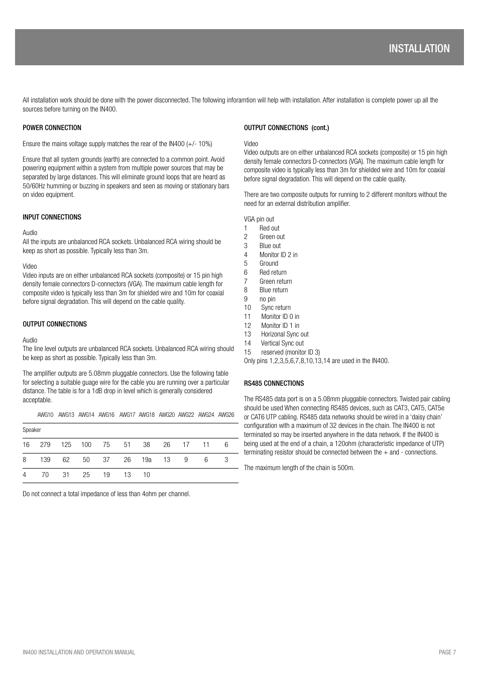 Installation | Australian Monitor IN400 User Manual | Page 7 / 12