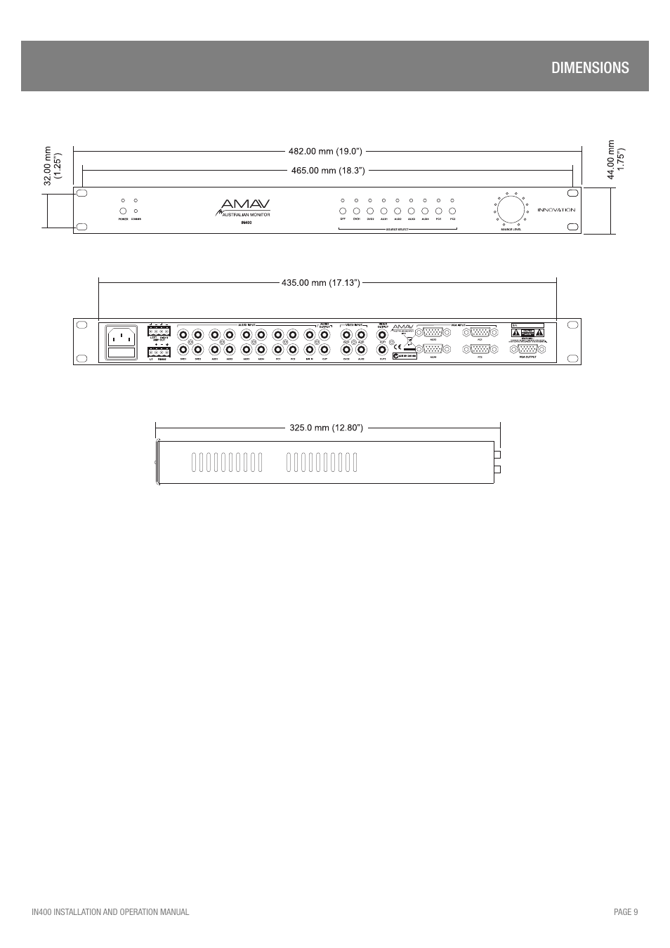 Dimensions | Australian Monitor IN400 User Manual | Page 9 / 12