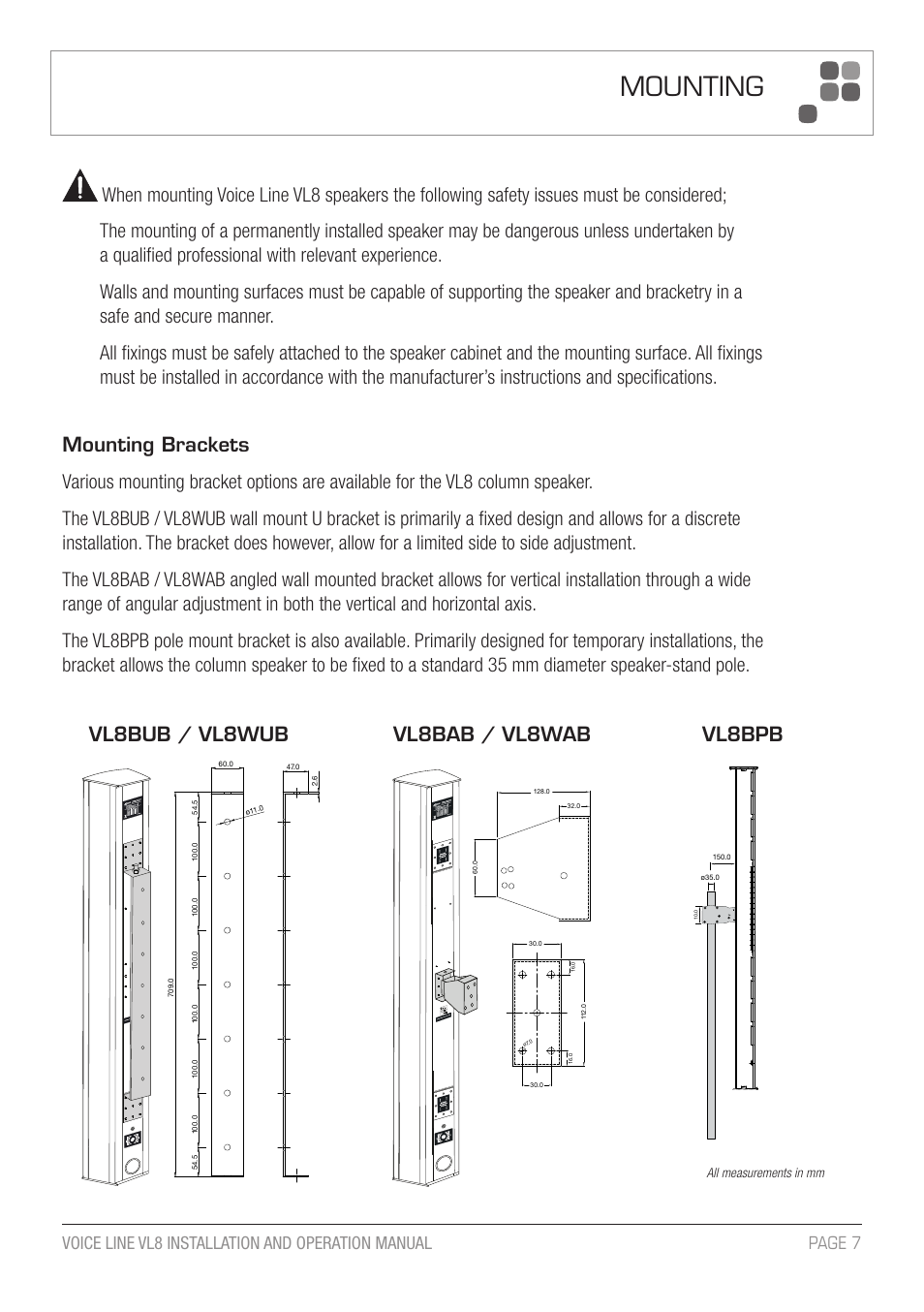 Mounting | Australian Monitor VL8 A5 User Manual | Page 7 / 12