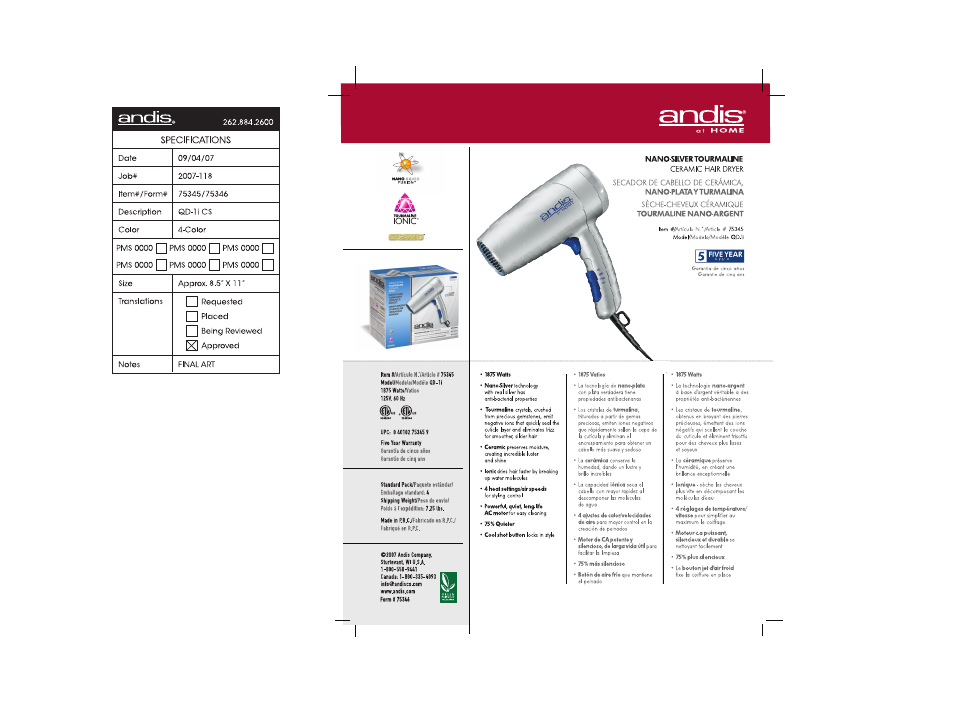 Andis Company QD-1i 75345 User Manual | 1 page