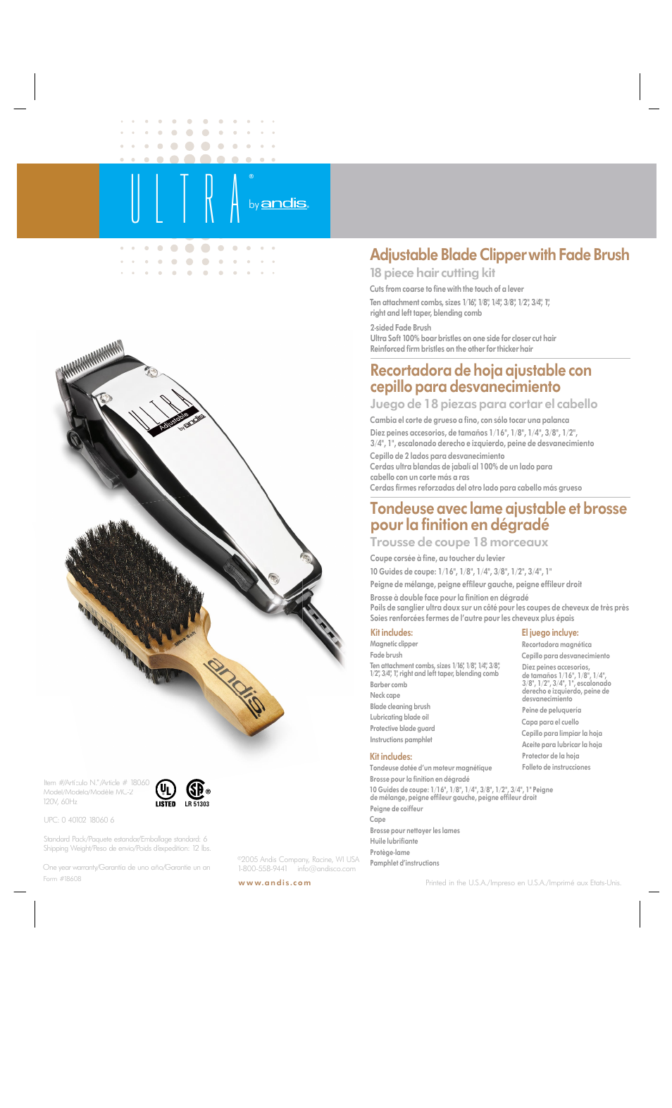 Andis Company Ultra C-2le User Manual | 1 page