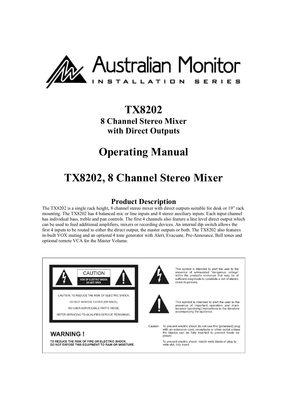 Australian Monitor TX8202 User Manual | 10 pages