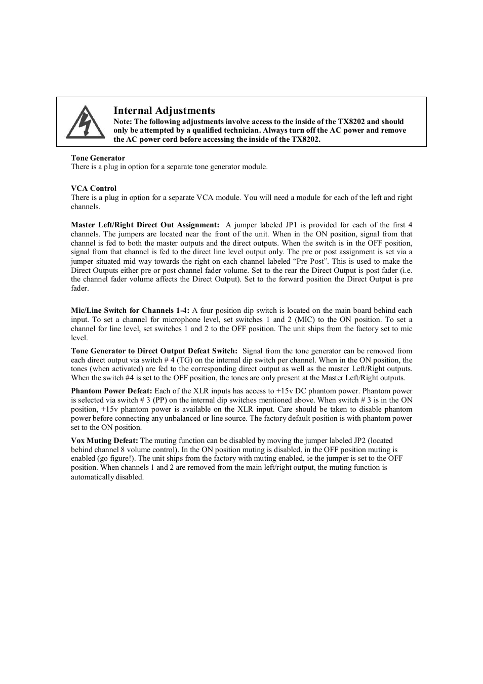 Internal adjustments | Australian Monitor TX8202 User Manual | Page 6 / 10