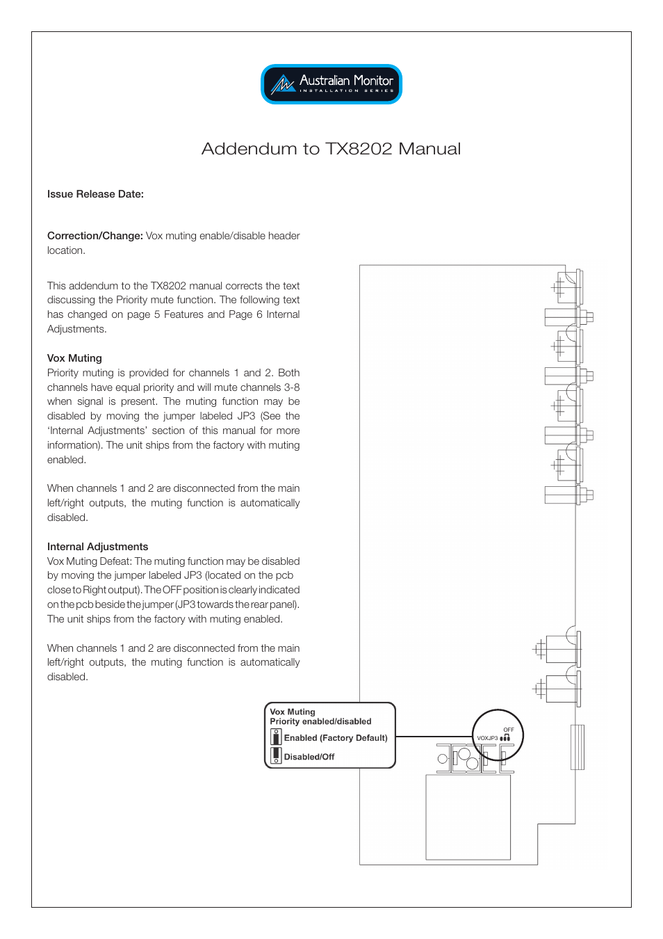 Addendum to tx8202 manual | Australian Monitor TX8202 User Manual | Page 8 / 10