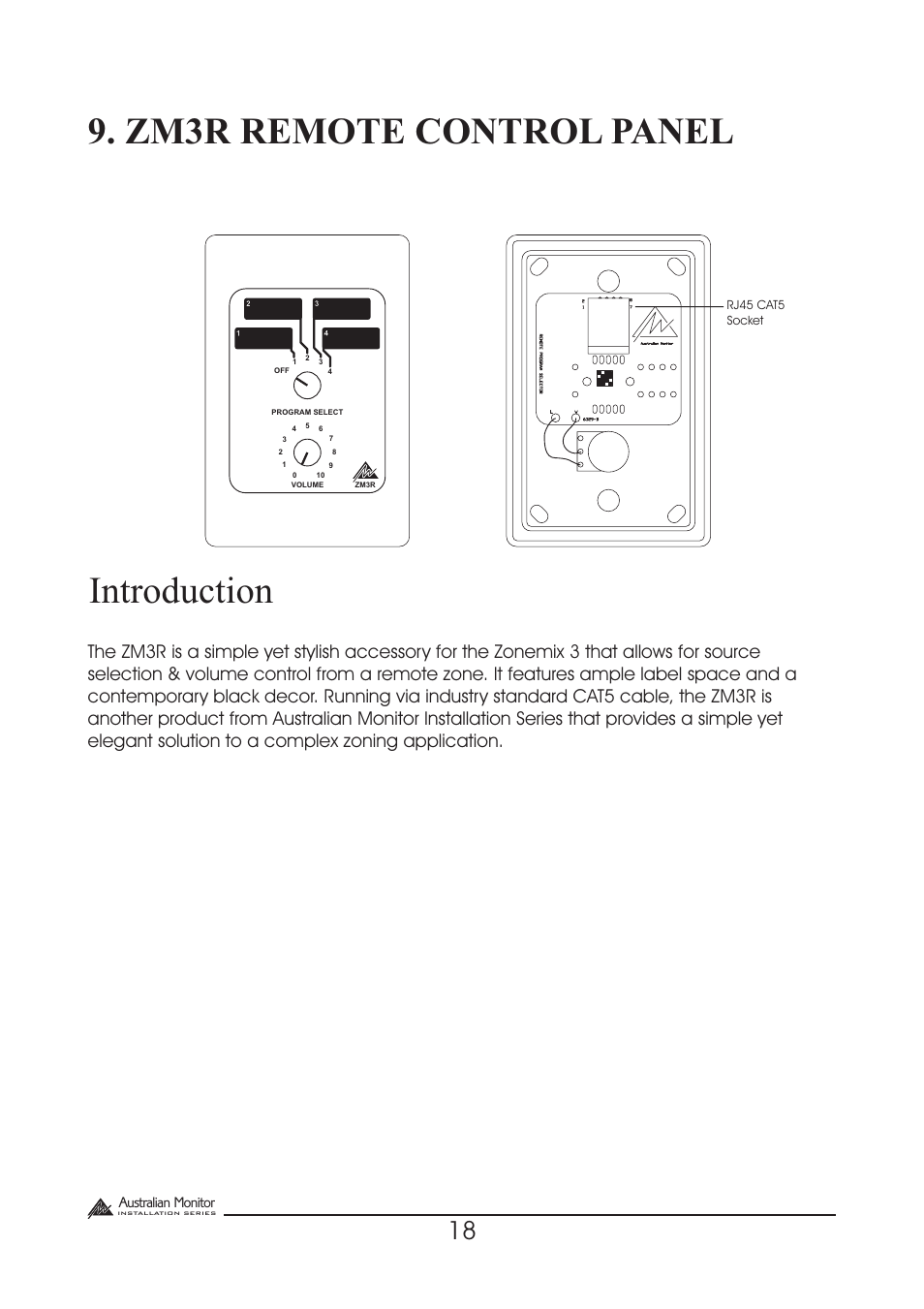 Zm3r remote control panel introduction, Australian monitor | Australian Monitor Zone Mix 3 User Manual | Page 18 / 24
