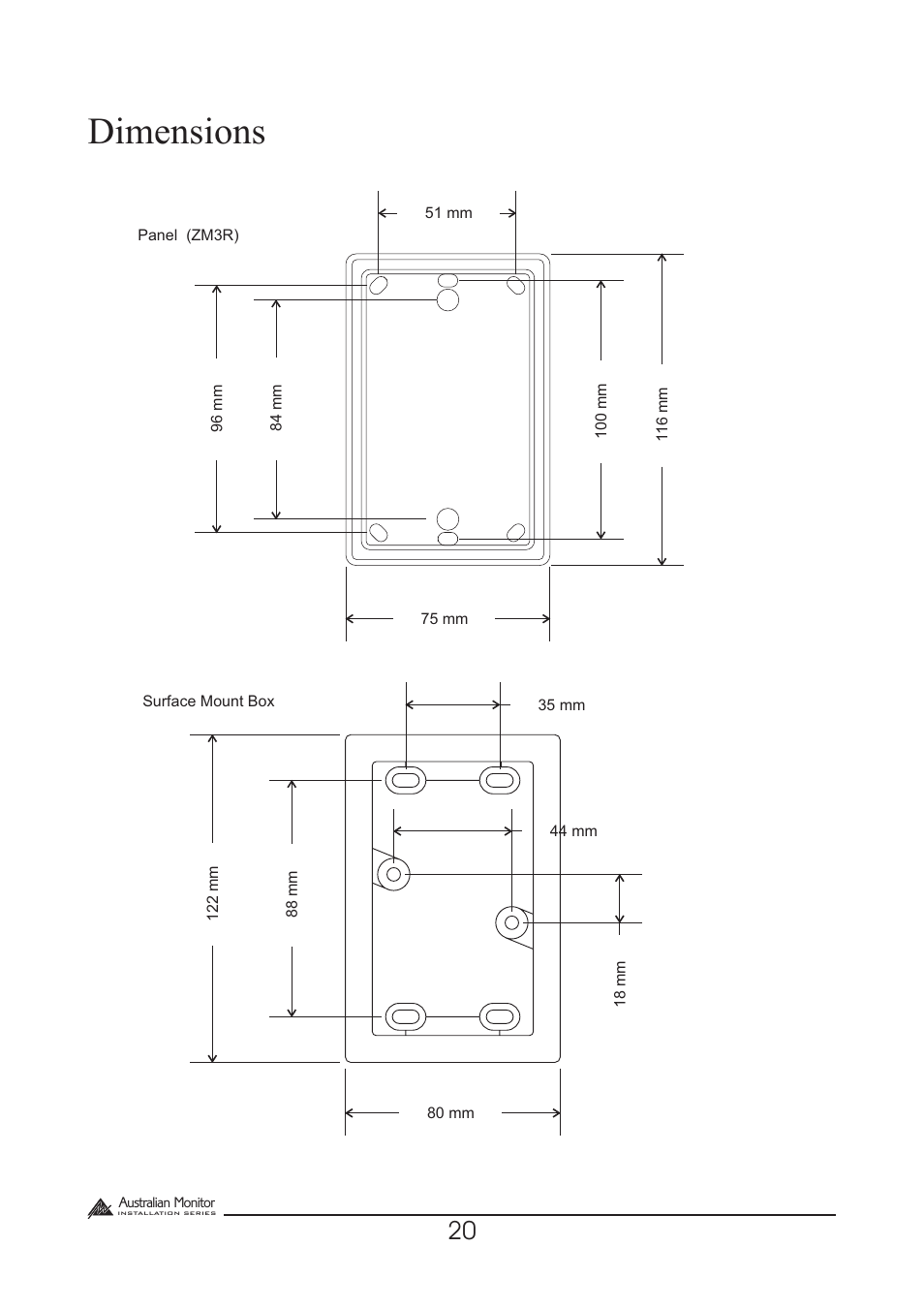 Dimensions | Australian Monitor Zone Mix 3 User Manual | Page 20 / 24