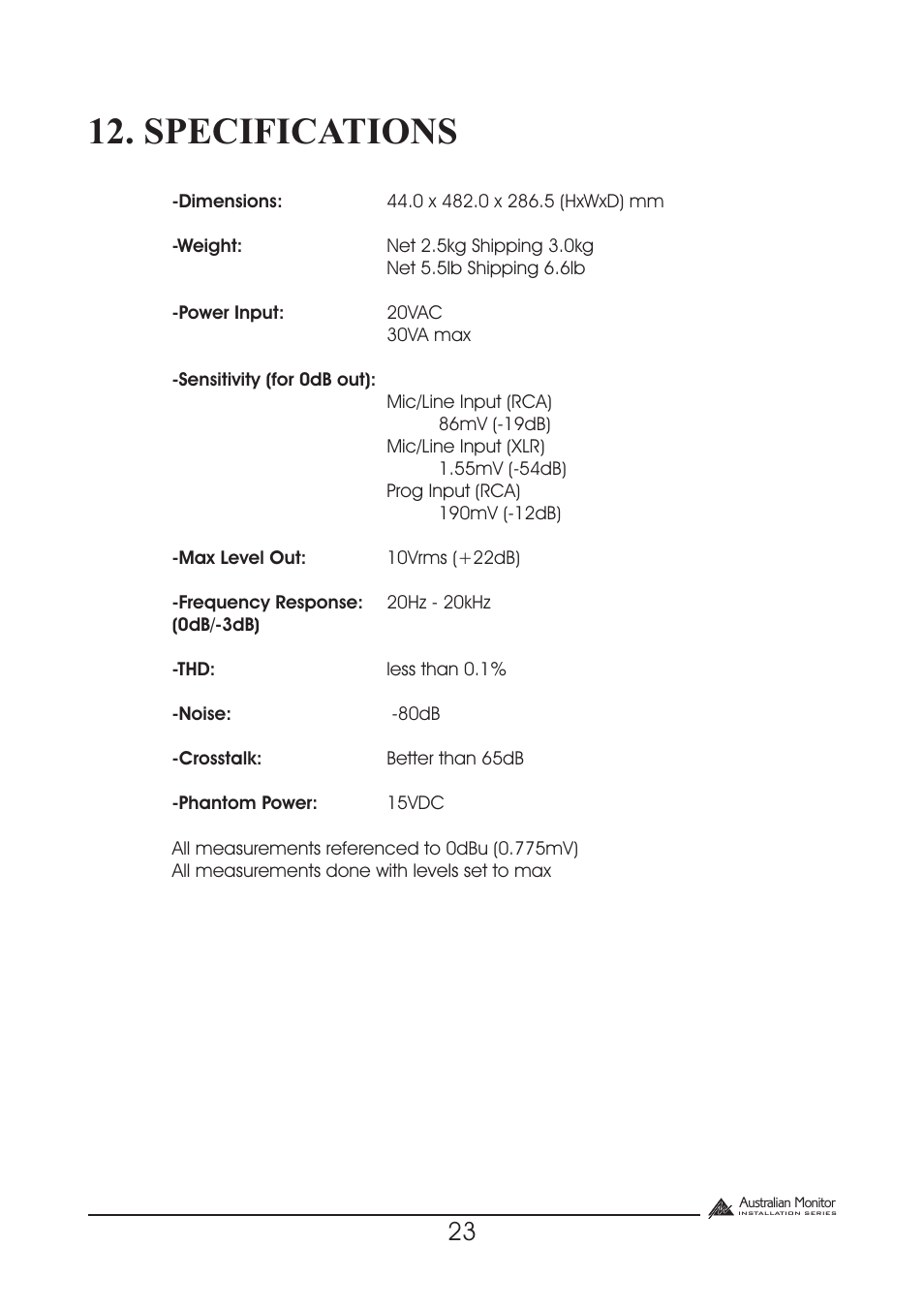 Specifications | Australian Monitor Zone Mix 3 User Manual | Page 23 / 24