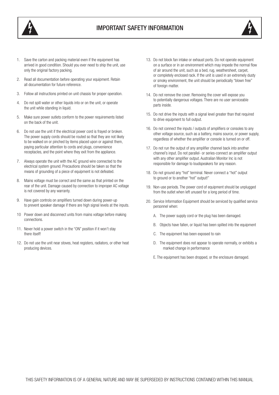 Important safety information | Australian Monitor My Music User Manual | Page 2 / 12