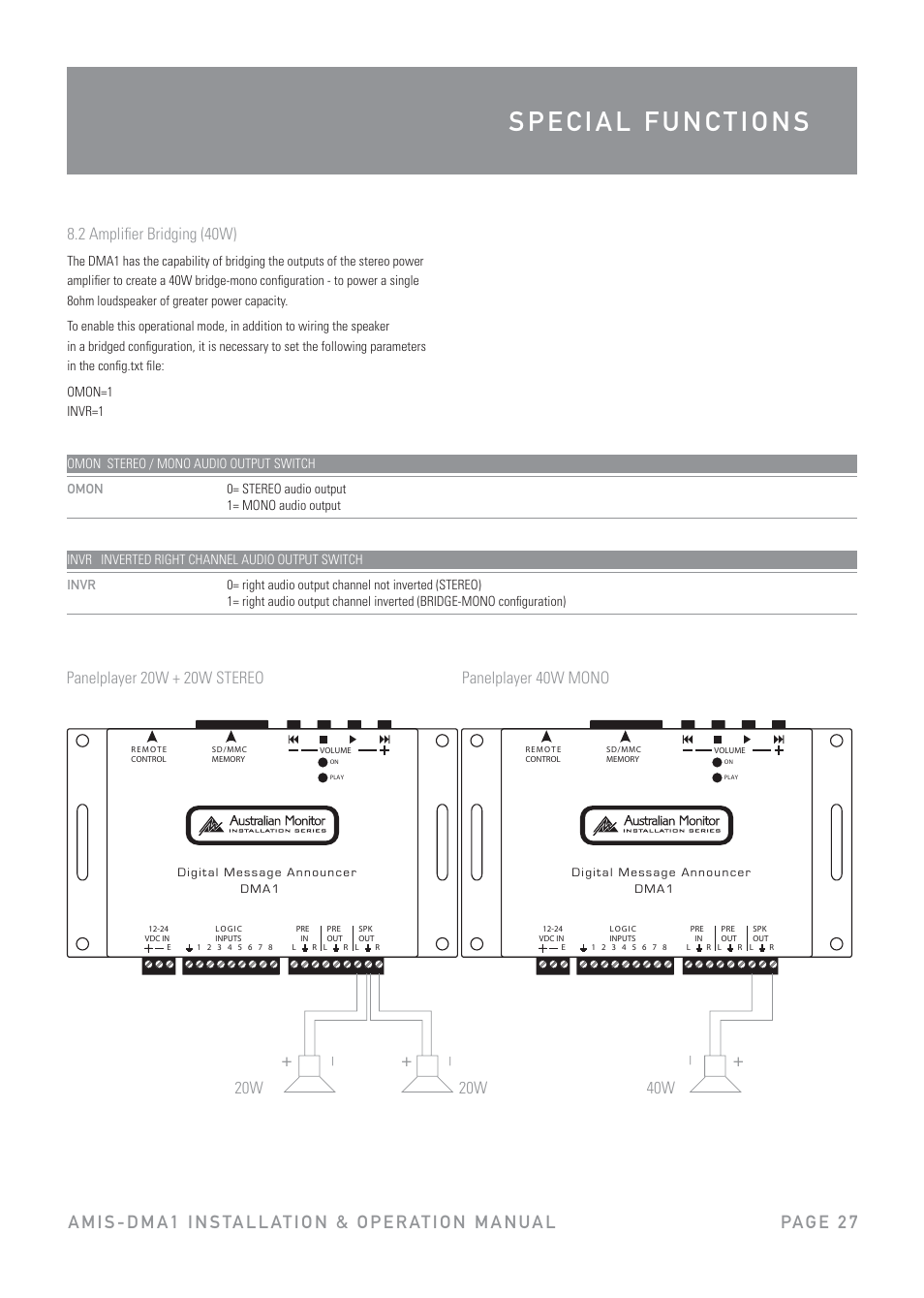 2 amplifi er bridging (40w) | Australian Monitor DMA1 User Manual | Page 27 / 44