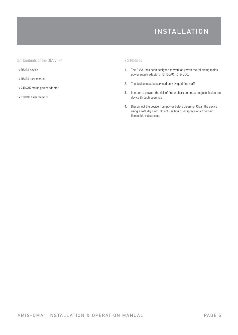 I n s ta l l at i o n | Australian Monitor DMA1 User Manual | Page 5 / 44
