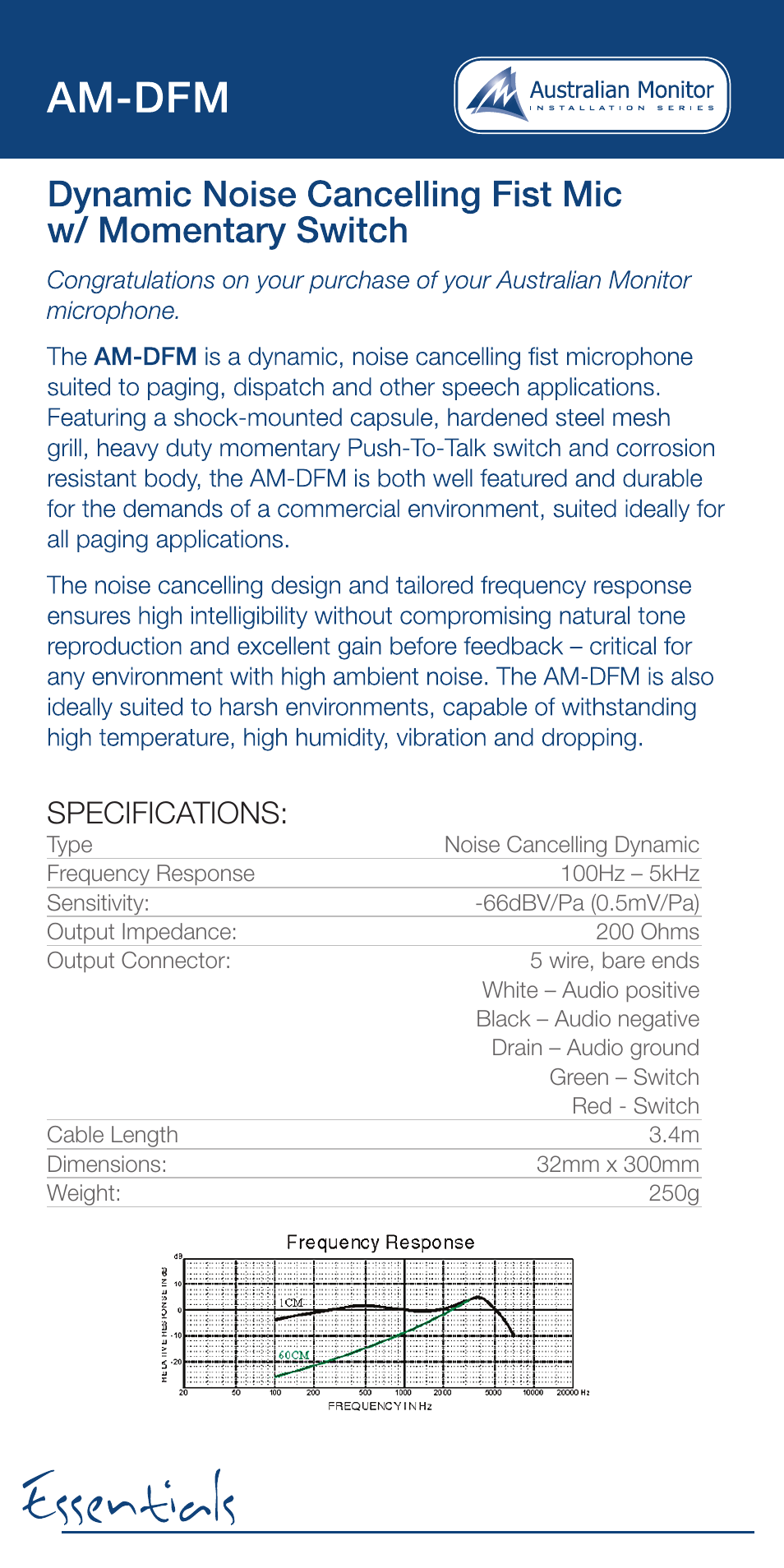 Specifications | Australian Monitor Essentials Microphone User Manual | Page 2 / 8