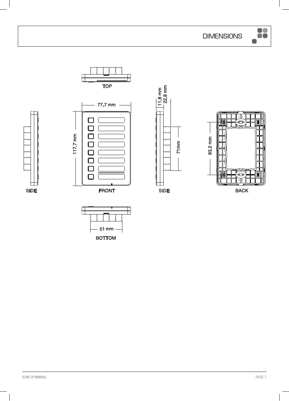 Dimensions | Australian Monitor ICON CP User Manual | Page 7 / 8