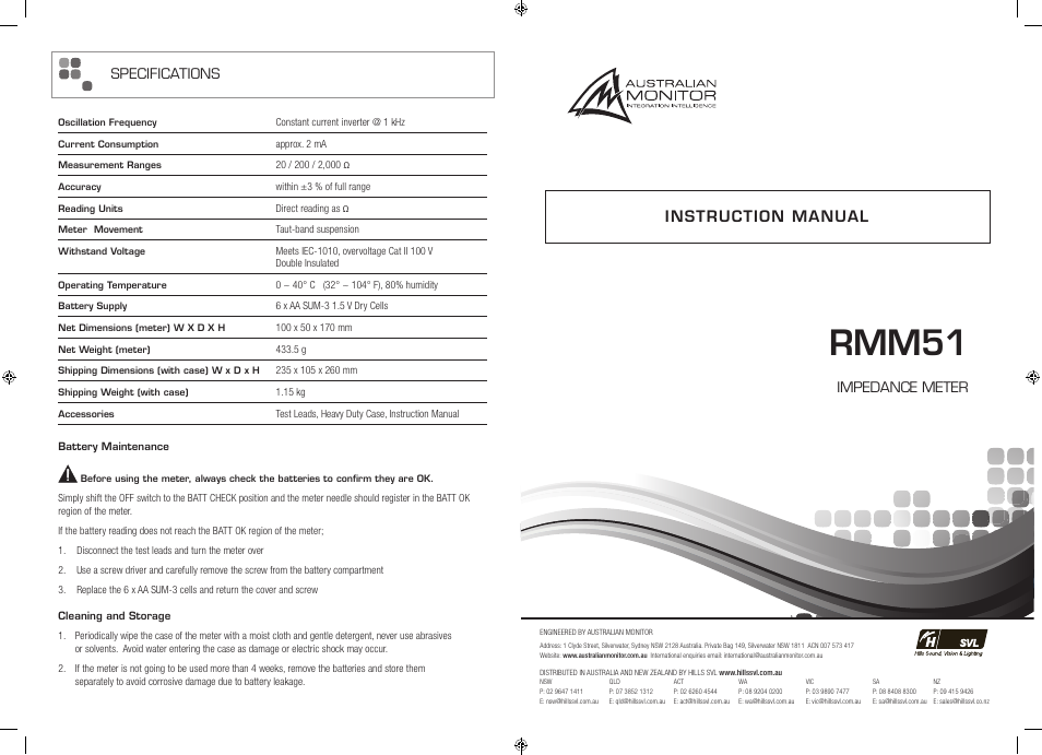 Australian Monitor RMM51 Impedance User Manual | 2 pages