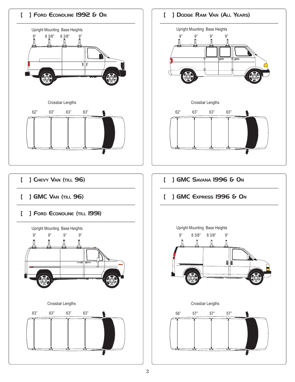 Vantech H1 Rack 2 Bar System for a GMC Savana 1996-On User Manual | Page 3 / 7