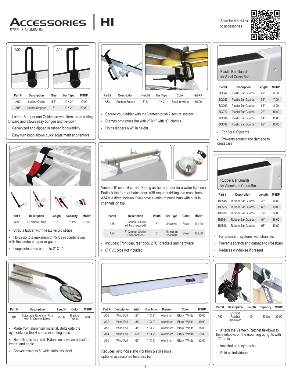 Ccessories | Vantech H1 Rack 2 Bar System for a GMC Savana 1996-On User Manual | Page 7 / 7