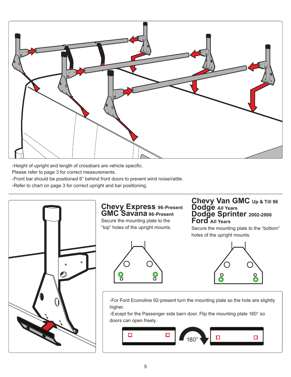 Chevy express, Gmc savana, Chevy van gmc | Dodge, Dodge sprinter, Ford | Vantech H1 Rack 4 Bar System for a GMC Savana 1996-On User Manual | Page 5 / 7