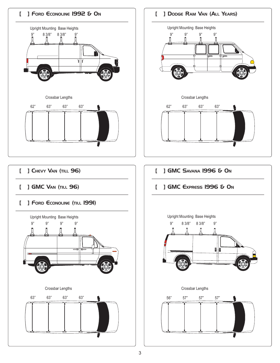 Vantech H1 Rack 4 Bar System for a GMC Savana 1996-On User Manual | Page 3 / 7