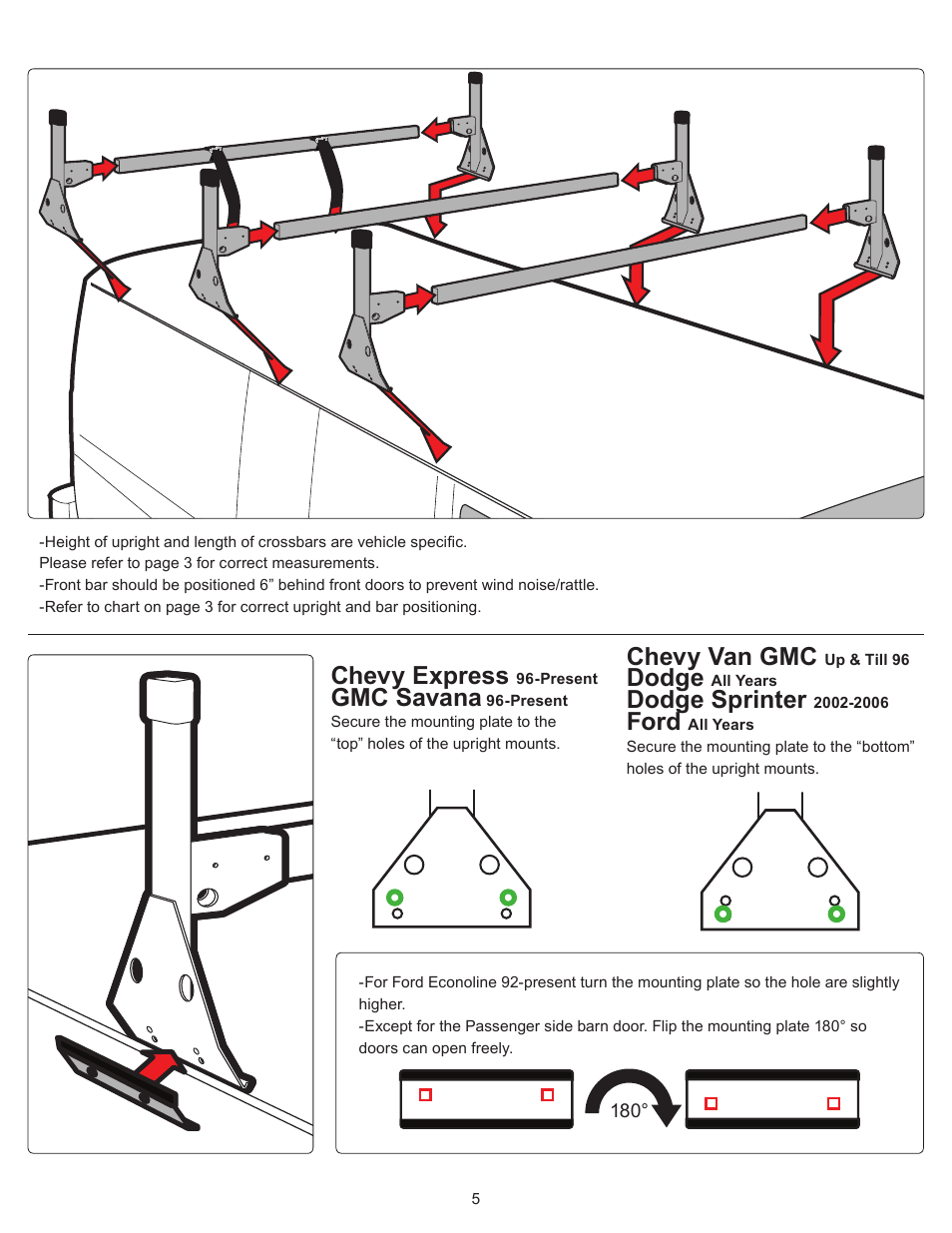 Chevy express, Gmc savana, Chevy van gmc | Dodge, Dodge sprinter, Ford | Vantech H1 Rack 4 Bar System for a GMC Savana 1996-On User Manual | Page 5 / 7
