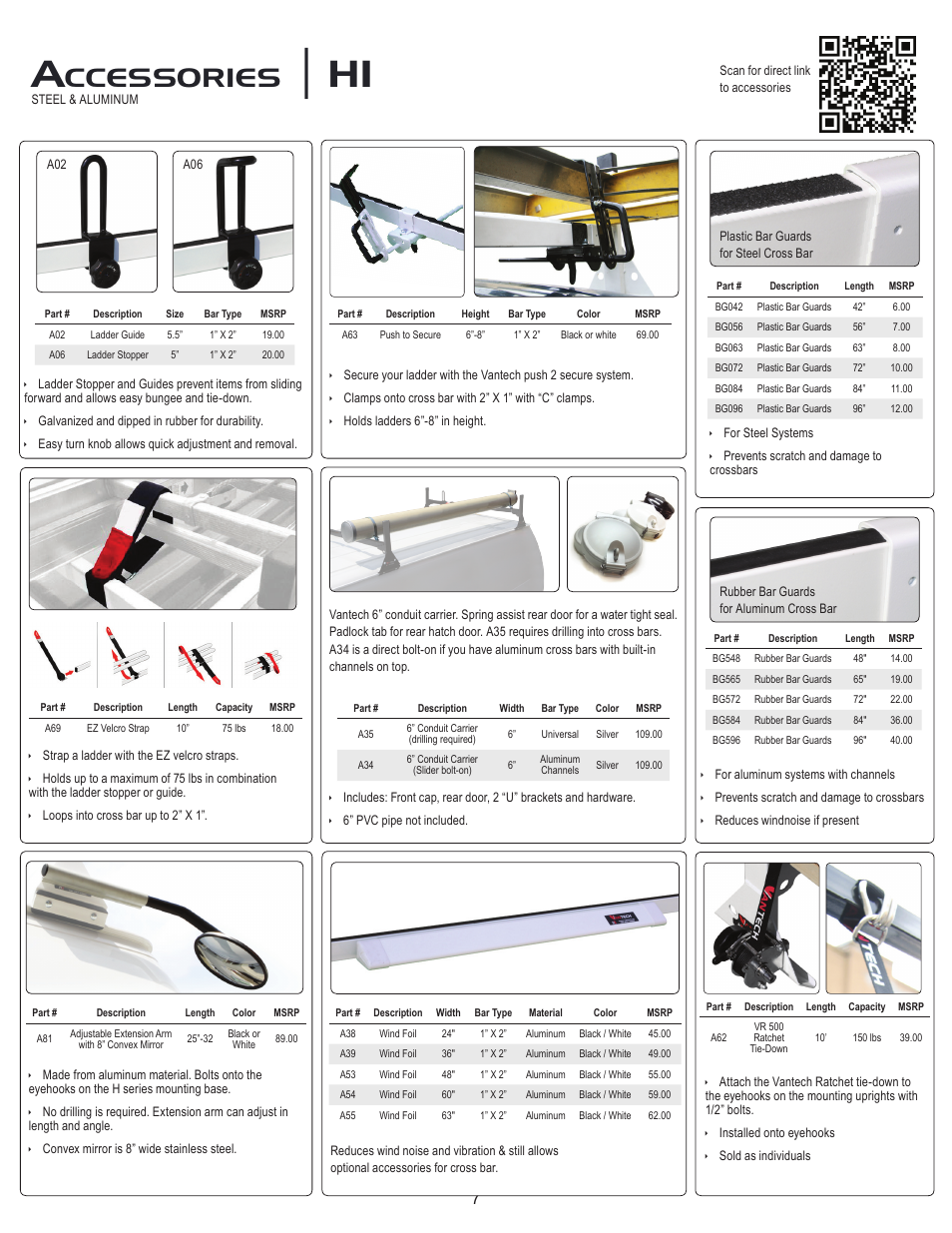 Ccessories | Vantech H1 Rack 4 Bar System for a GMC Savana 1996-On User Manual | Page 7 / 7
